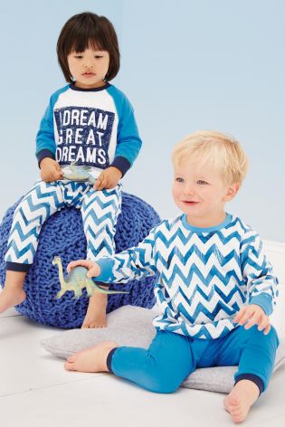 Blue Zig Zag Slogan Pyjamas Two Pack (9mths-8yrs)
